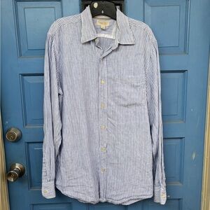 Banana Republic Men's White and Blue Striped Shirt